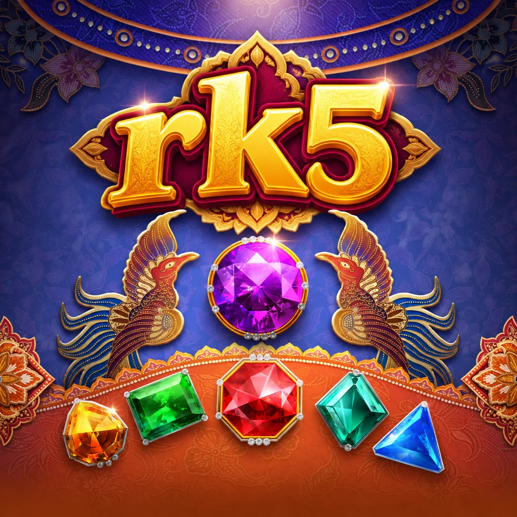 Logo rk5 bertema Garuda Gems berhiaskan ornamen burung mitologi dan permata aneka warna